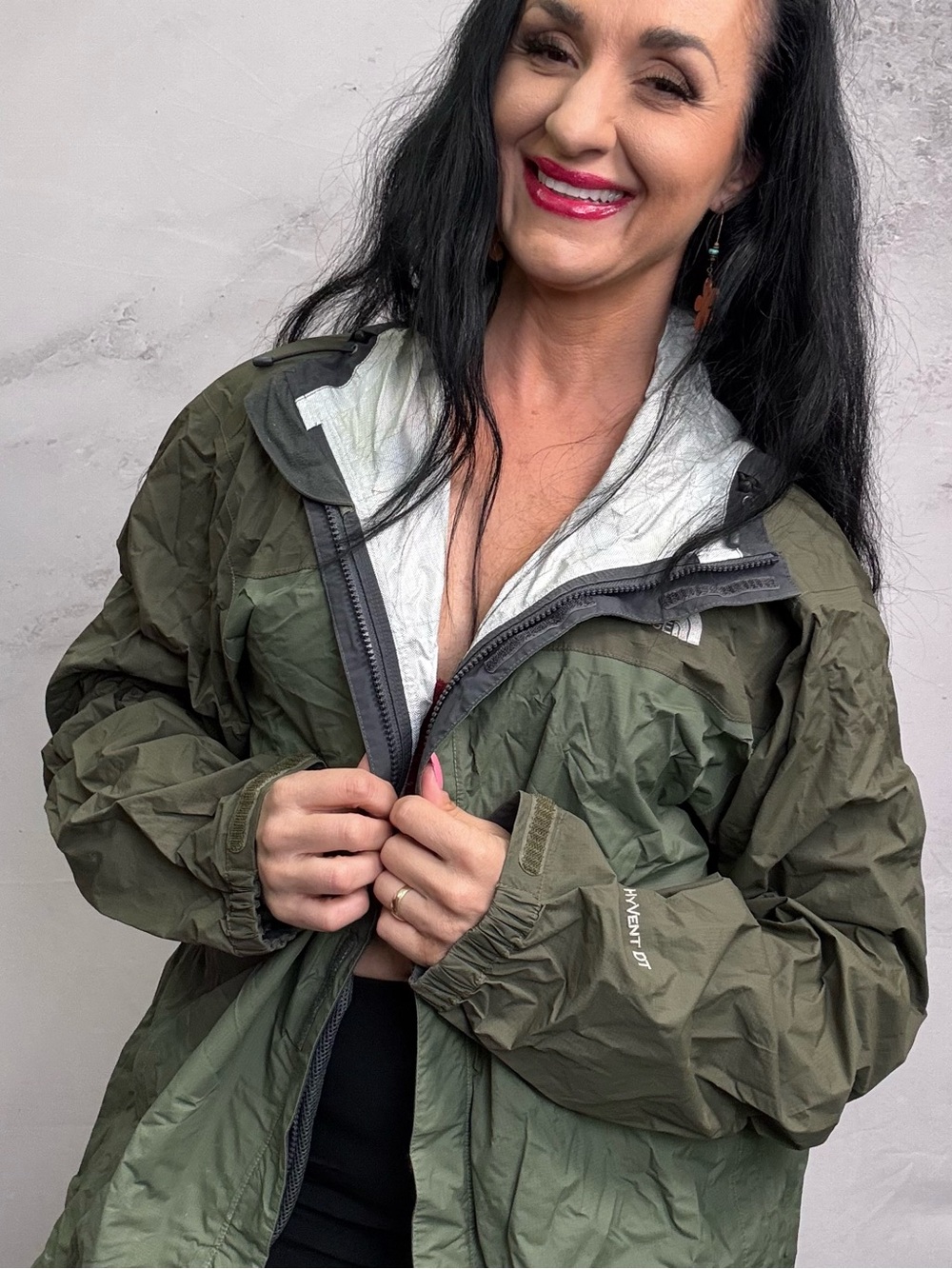 The North Face Olive Green Packable Rain Jacket with Hood